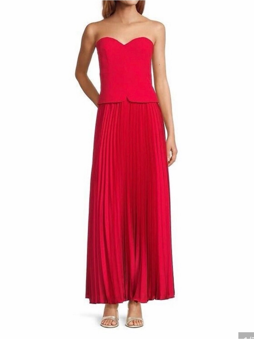 ANTONIO MELANI Strapless Sweetheart Pleated Maxi Dress in Red